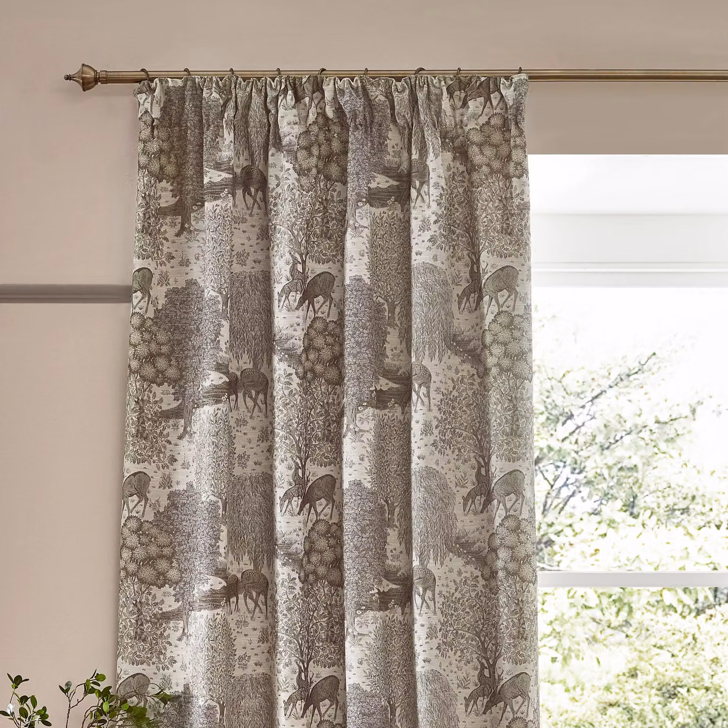 Morris & Co Brook Woodland Jacquard Pencil Pleat Curtains in Beige, W: 168 cm, H: 183 cm – 3