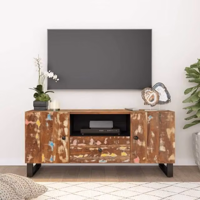 Berkfield Home Industrial TV Cabinet in Brown, Solid and Engineered Wood, W/D/H: 105 x 33.5 x 46 cm – 1