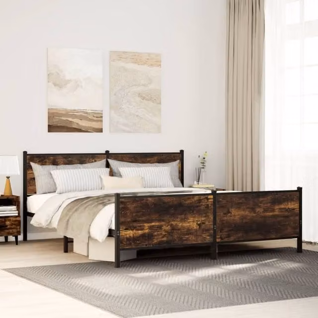 Berkfield Home Metal Bed Frame in Smoked Oak Brown, W/D/H: 180 x 200 cm