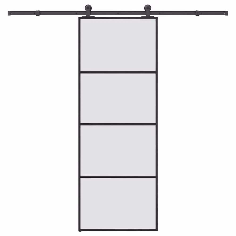 Berkfield Home Modern Sliding Door with Hardware Set, Black ESG Glass and Aluminium, W: 76 cm, H: 205 cm – 1