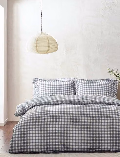 YARD Barton Gingham Checked Cotton Percale Bedding Set in Navy Blue, 180 x 200 cm