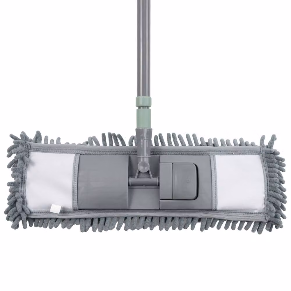 JVL Extendable Chenille Mop with 2 Replacement Microfibre Heads in Grey and Green – 2