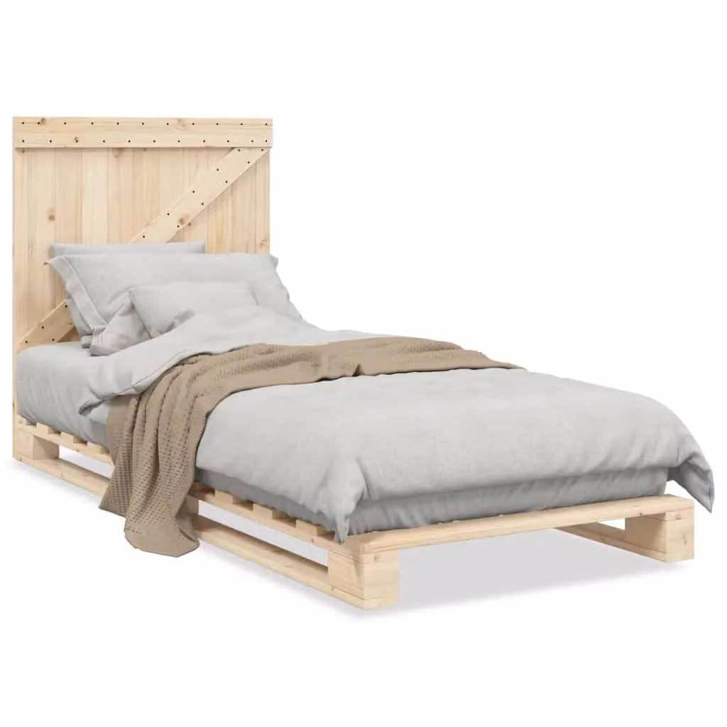 Berkfield Home Solid Wood Bed Frame with Headboard in Brown, W/D/H: 90 x 200 cm – 2