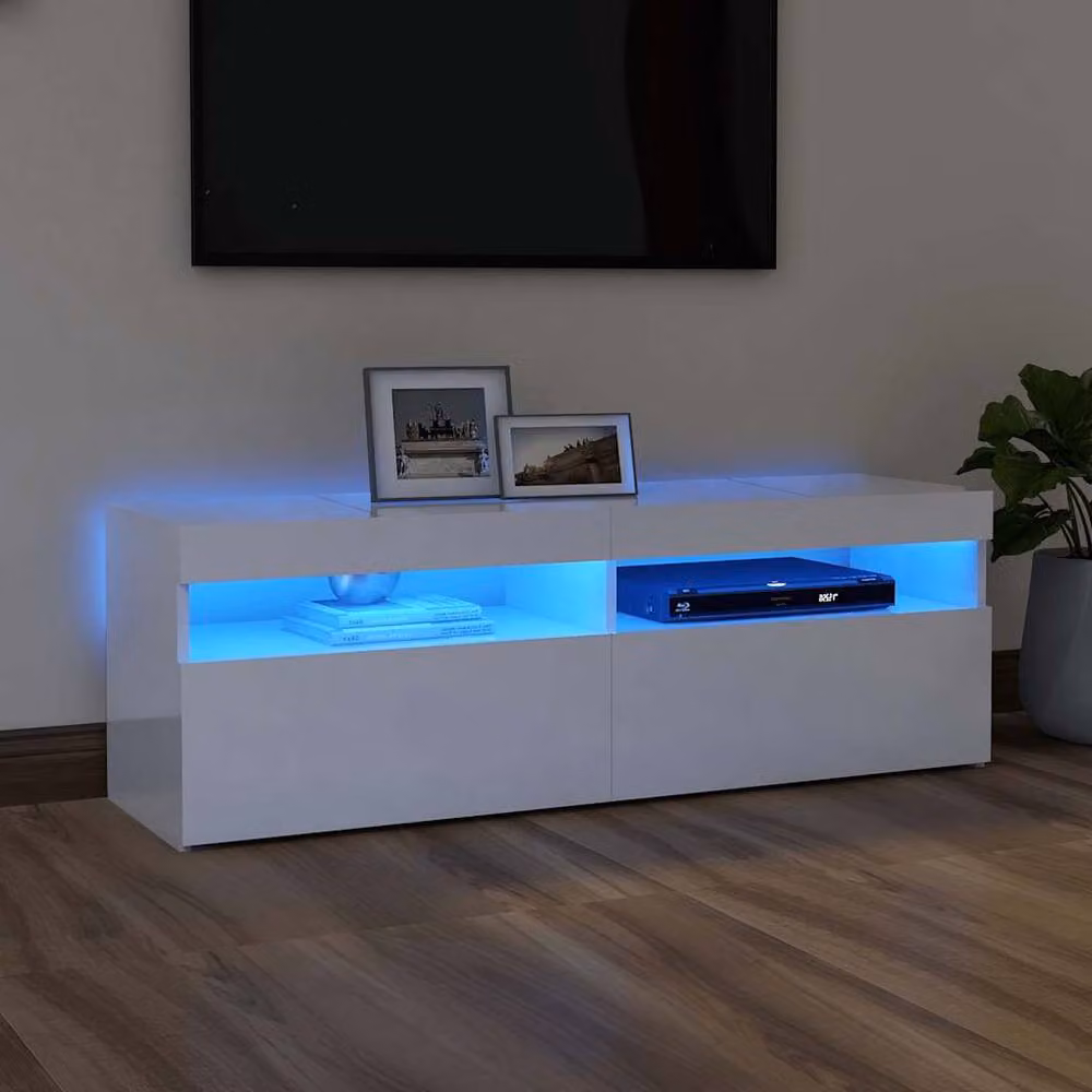 Berkfield Home Modern High Gloss White TV Cabinet with LED Lights W: 120 cm, D: 35 cm, H: 40 cm – 2