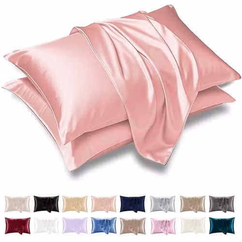 Grace Satin Silk Pillowcases 4 Pack in Coral Pink with Envelope Closure