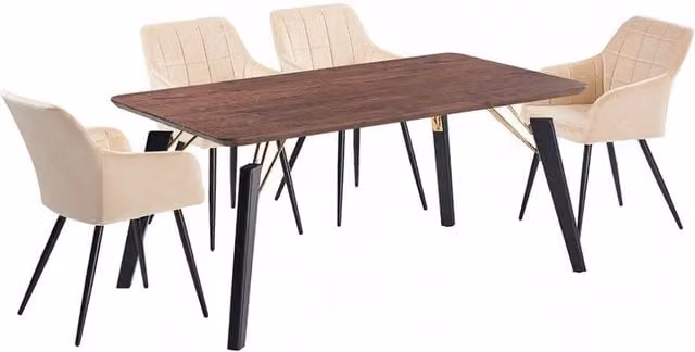 Life Interiors Camden Cosmo LUX Modern Rectangular Dining Set with Table and 4 Chairs in Cream