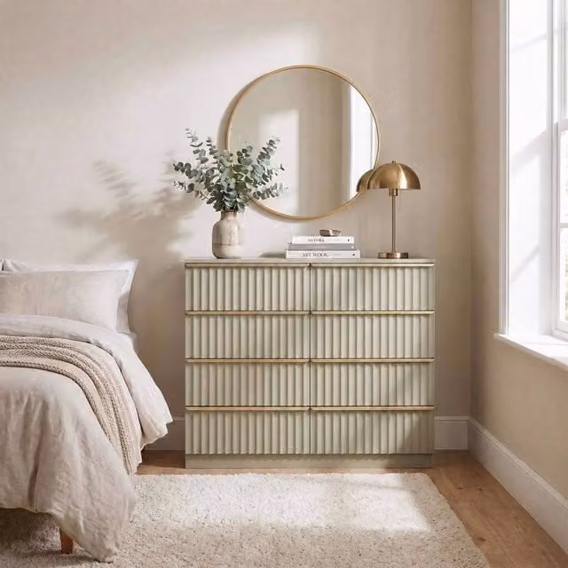 FWStyle Lania Scalloped Ripple Effect 8 Drawer Chest of Drawers in Green and Gold