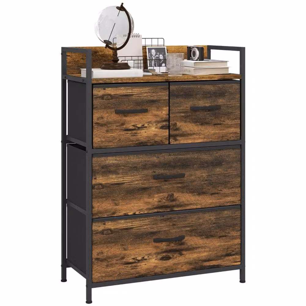 STILVORA Industrial Chest of Drawers with Fabric Drawers in Rustic Brown – 3
