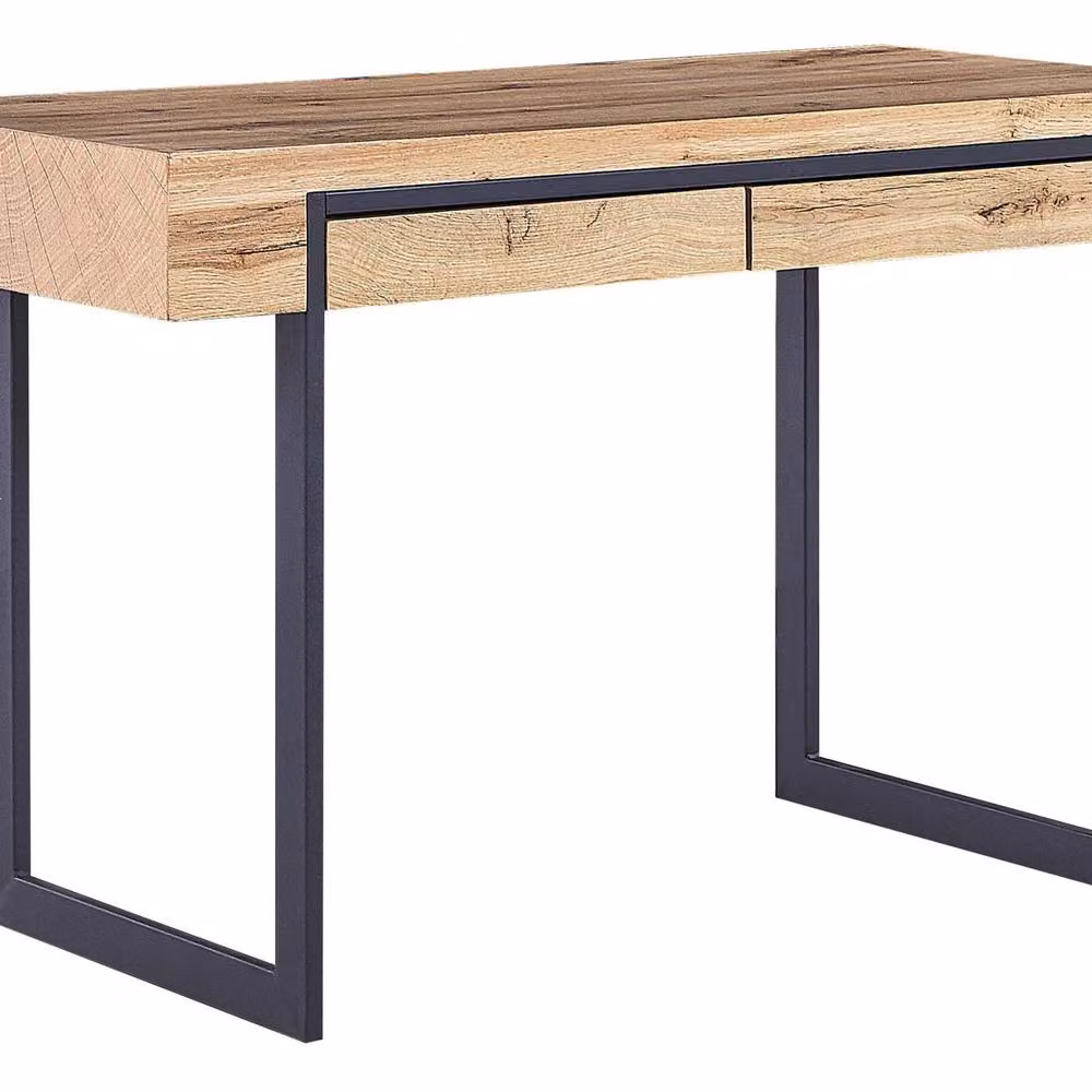 Wyld and Coco Modern Writing Desk with Brown Wood Look Top and Black Steel Sled Base, W/D/H: 120 x 55 x 76 cm – 2