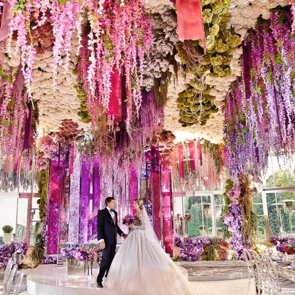 FLAVORA Pink Artificial Wisteria Hanging Silk Vine with Flowers and Foliage – 2