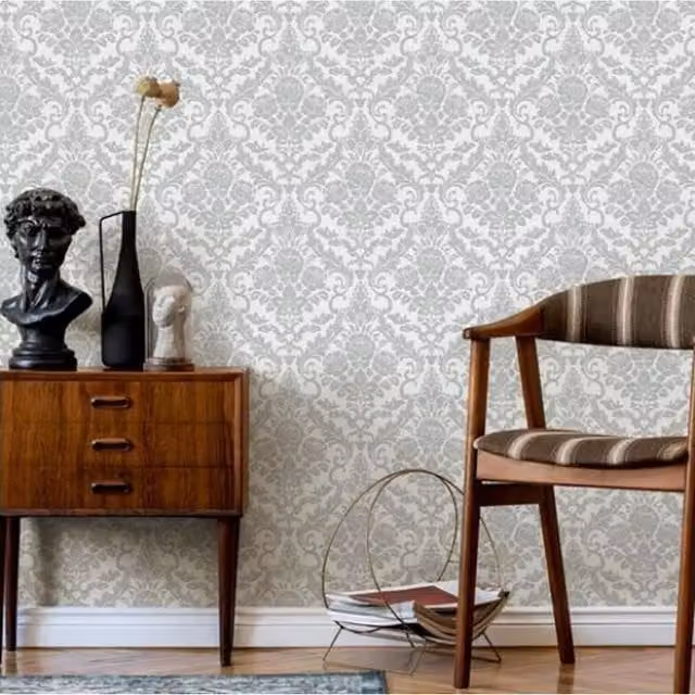 Erismann Grey Floral Abstract Classic Pre-pasted Wallpaper Roll