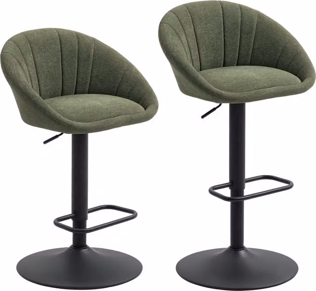 HOMCOM Set of Two Modern 360 Degree Swivel Tub Bar Stools in Green Fabric with Metal Legs – 1