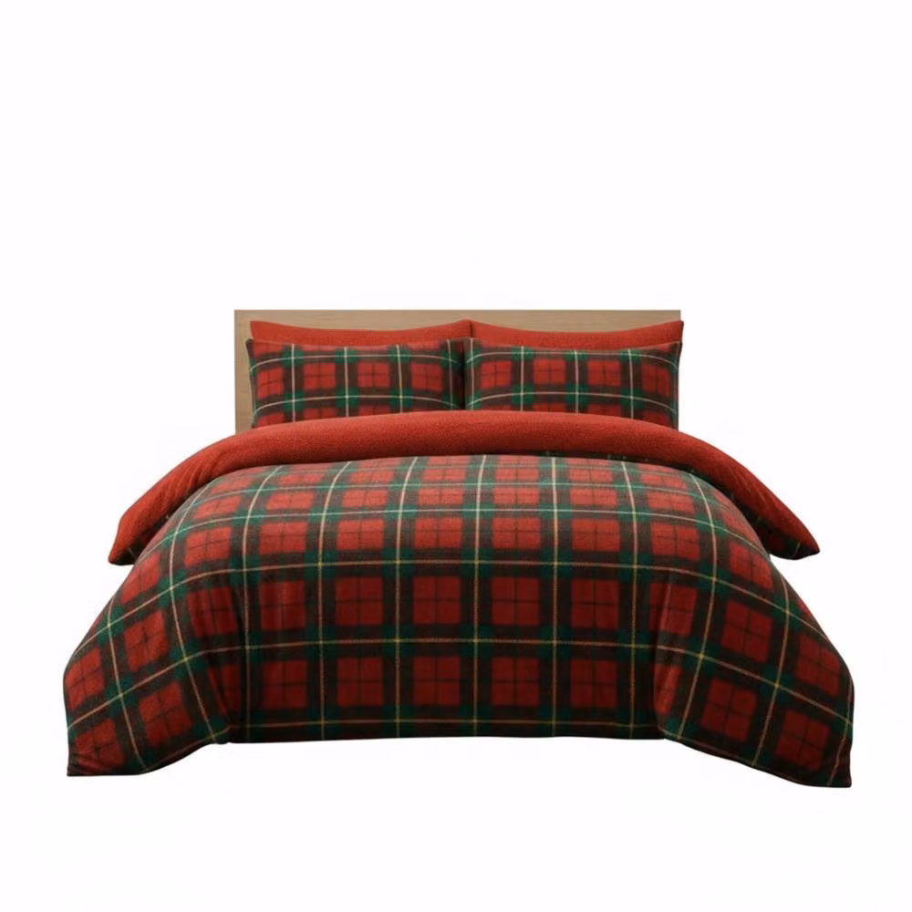 Snug City Red Tartan Check Reversible Fleece Duvet Cover and Pillowcase Set, W: 180 cm, H: 200 cm – 2