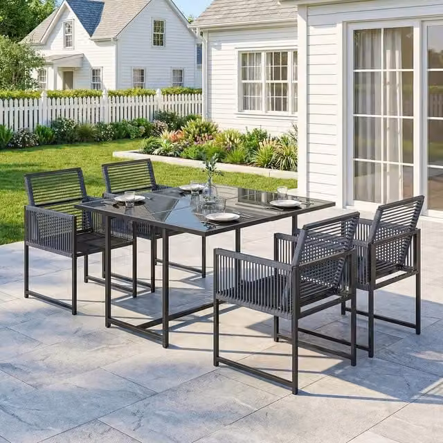 OUTSUNNY Modern Garden Dining Set with Table and Chairs in Anthracite Grey – 1