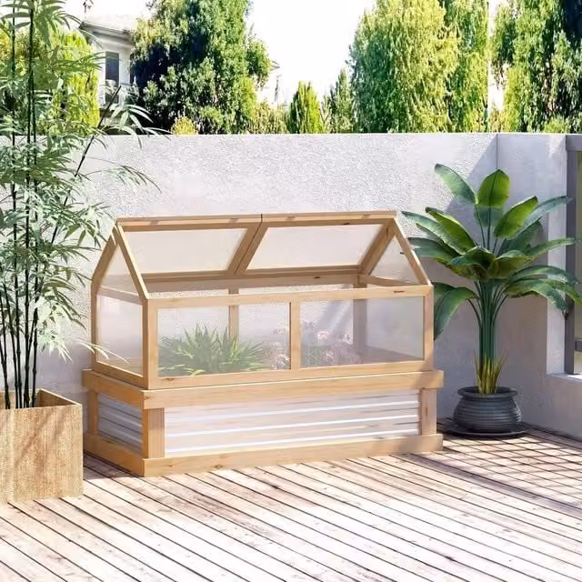 EONLION Wooden Cold Frame Planter in Brown with Removable Gable Lid