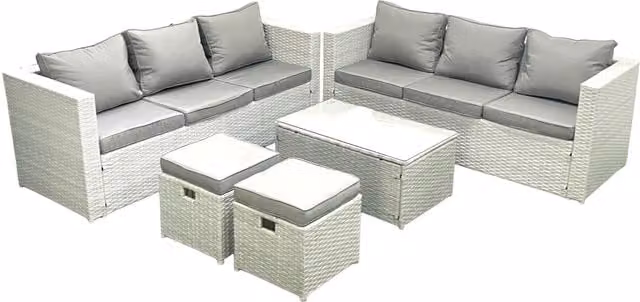 Fimous Garden 8 Seater PE Rattan Garden Sofa Set with 2 Footstools in Light Grey Mixed