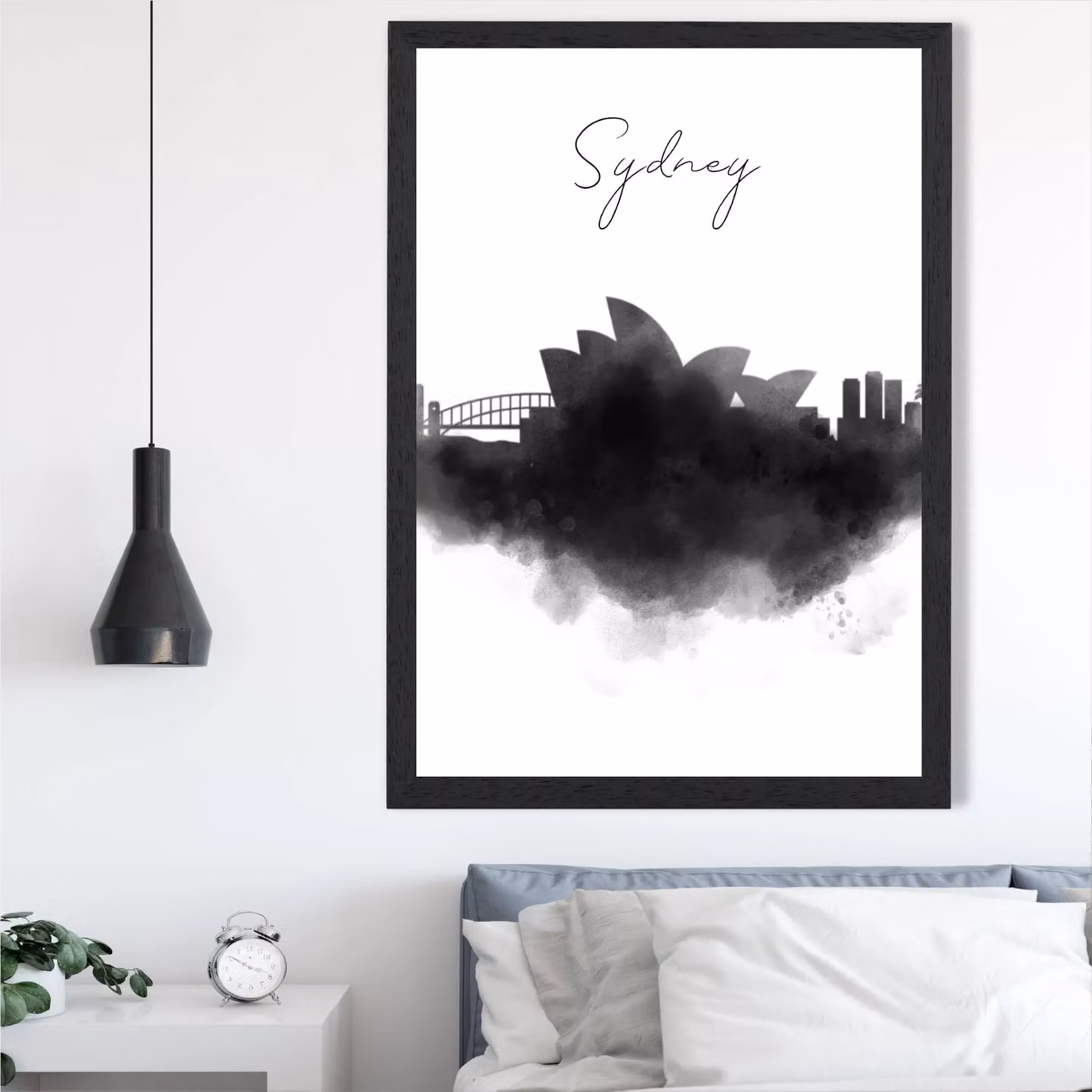ARTZE Sydney Watercolour Skyline City Framed Print in Black Frame – 2