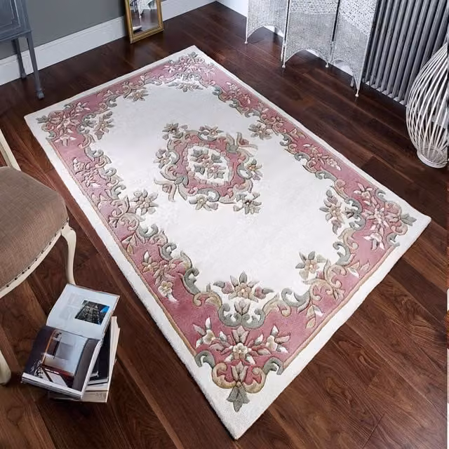 The Rug Shop UK Cream and Pink Handmade Traditional Floral Area Rug, W: 200 cm, D: 280 cm