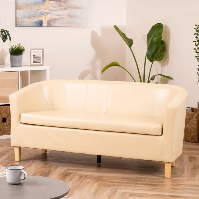 Artemis Home Meriden 3 Seat Tub Sofa in Cream Synthetic Leather with Solid Wood Frame