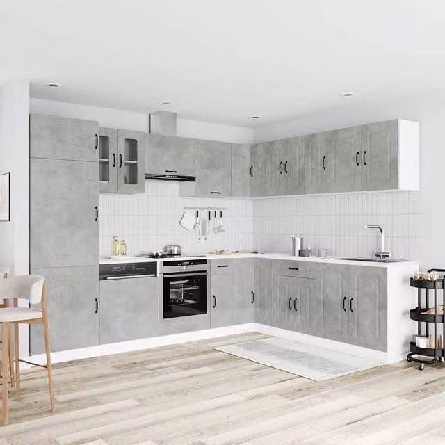 Berkfield Home Kalmar 14 Piece Modern Kitchen Cabinet Set in Concrete Grey