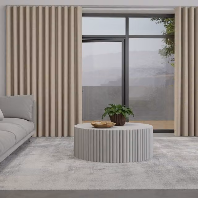 Terrys Made to Measure Wave Blackout Fabric Curtain in Beige with Champagne Track