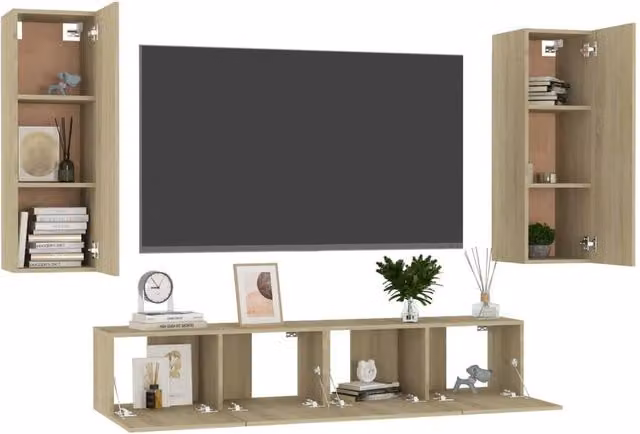 Berkfield Home 4 Piece TV Cabinet Set in Sonoma Oak Light Oak Finish – 1