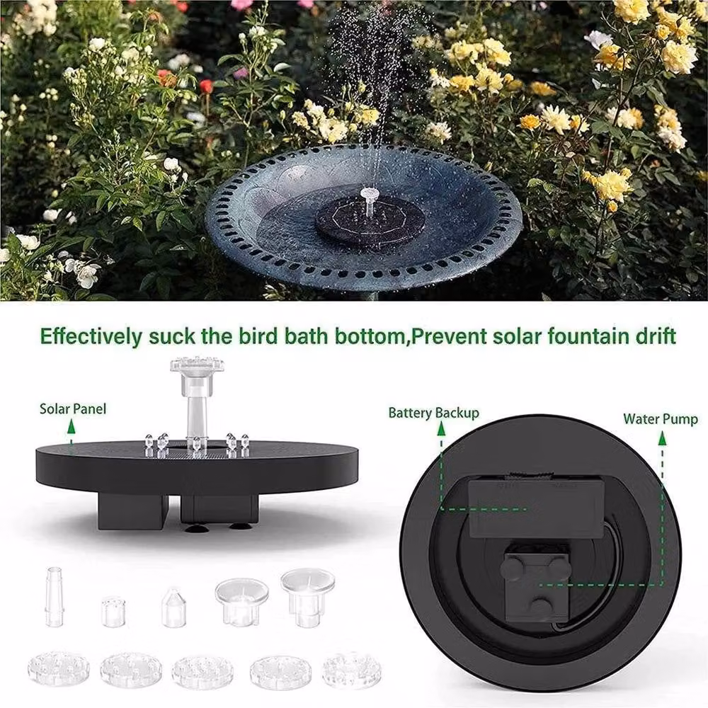 KORVIXA Solar Powered Round Tabletop Bird Bath Fountain in Black – 3