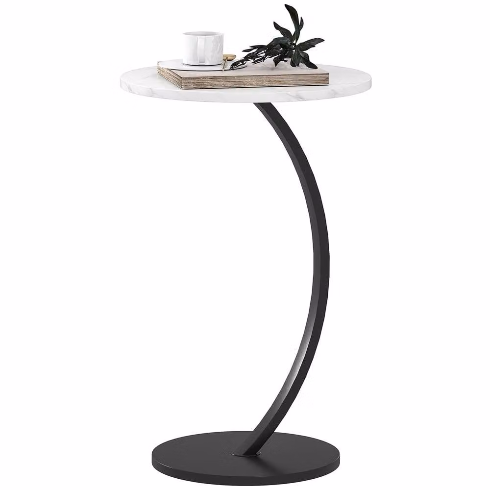 STILVORA White C Shaped Side Table with Metal Frame and Round MDF Top – 4