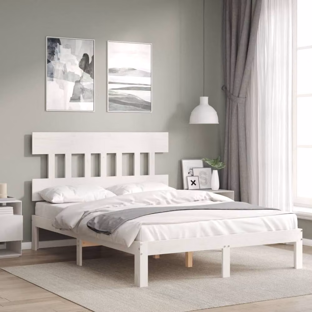 Berkfield Home Solid Wood Pine Bed Frame with Headboard in White, 120 x 200 cm – 2
