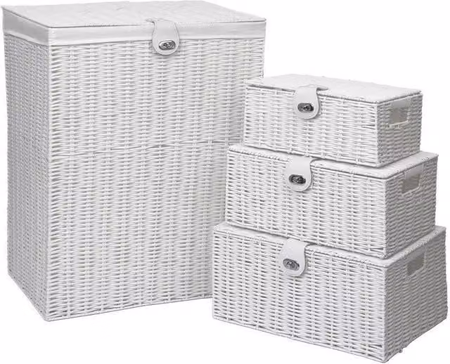 Arpan 5-Piece White Resin Laundry and Storage Basket Set with Lids and Handles