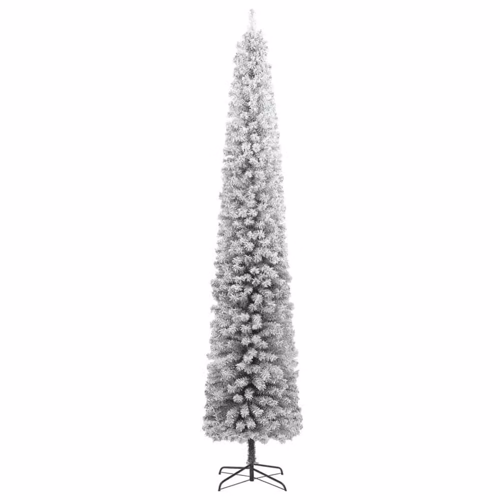 Berkfield Home Slim Flocked Snow Christmas Tree with Stand, White and Green, Height: 300 cm – 2