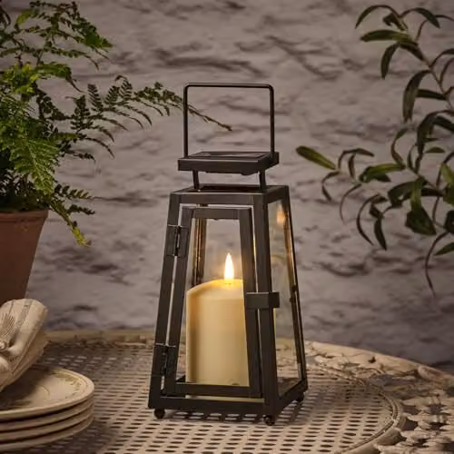 Lights4fun Black Metal Decorative Solar Powered Outdoor Garden Candle Lantern, Height: 22 cm – 2