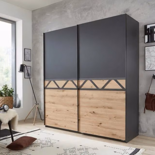 Aberdeen 180cm Sliding Wardrobe in Graphite and Artisan Oak Grey