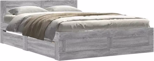 Berkfield Home Small Double Bed Frame with Headboard and Drawers in Grey Sonoma, W/D/H: 120 x 200 cm