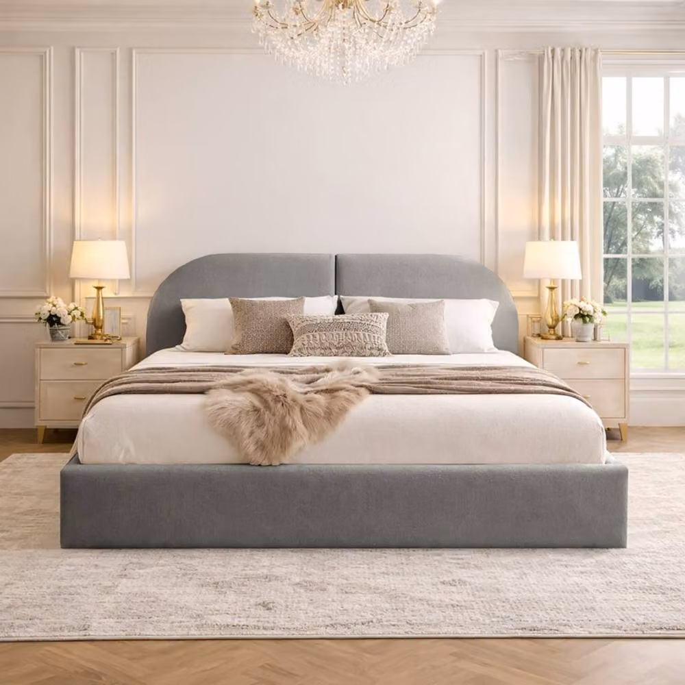 Desire Deco Dolores Plush Velvet Upholstered Storage Bed Frame in Grey, W/D/H: 120 x 200 cm – 1