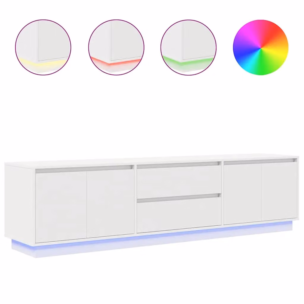 Berkfield Home Modern TV Cabinet with LED Lights in White, W: 193.5 cm, D: 41 cm, H: 50 cm – 2