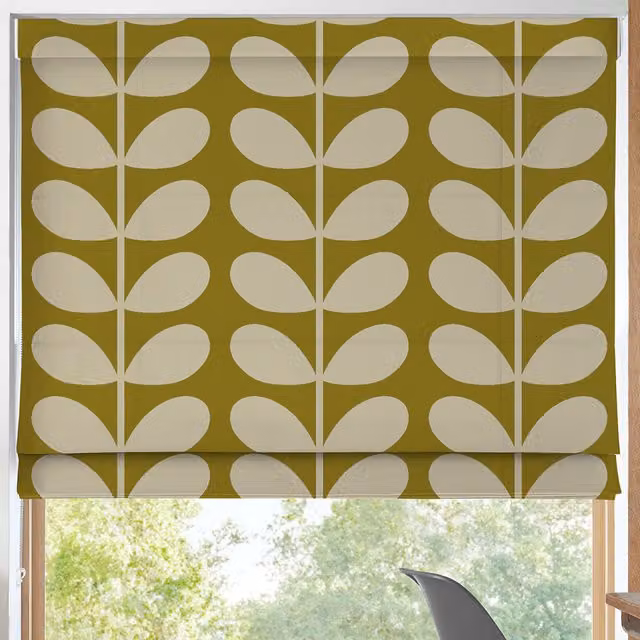 Orla Kiely Made to Measure Roman Blind in Seagrass Jumbo Solid Stem Blackout Floral Pattern in Yellow and Green