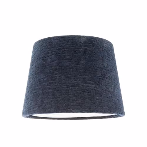 Happy Homewares Classic Round Blue and Silver Textured Velvet Drum Lamp Shade with Satin Shimmer Inner Lining, Diameter: 25 cm