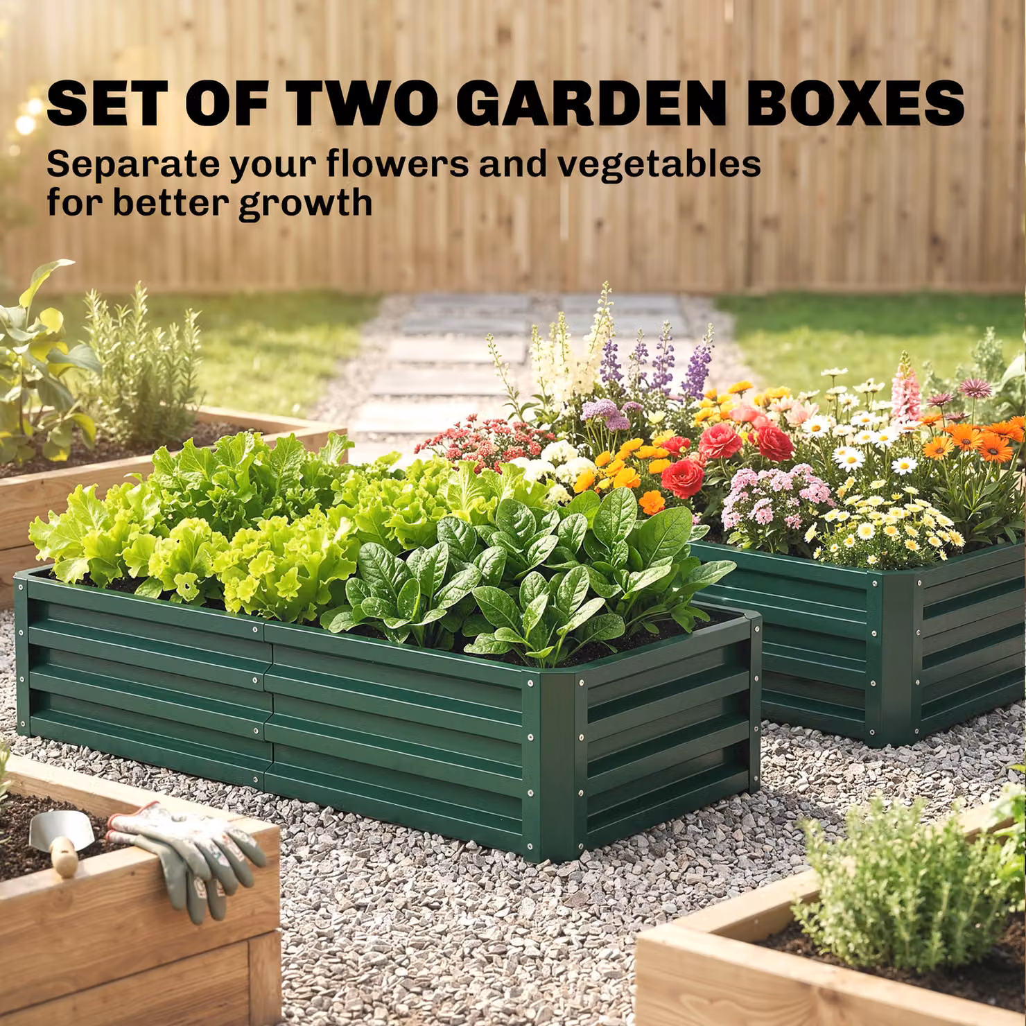 Outsunny Set of 2 Galvanised Steel Raised Garden Beds for Herbs and Vegetables, Green, W: 60 cm, D: 60 cm, H: 30.5 cm – 4