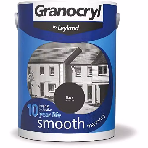 Leyland Granocryl Exterior Smooth Masonry Paint, Black, 5L – 1
