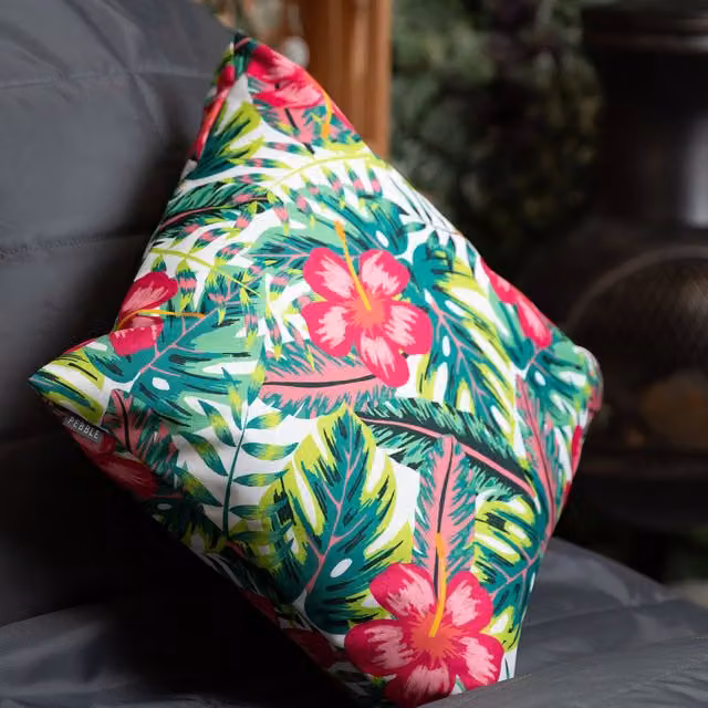 ICON Tropical Pink Floral Outdoor Square Cushion in White and Multicolour