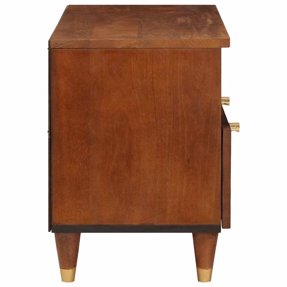 Berkfield Home Modern Brown Solid Mango Wood Media Storage Cabinet with Hinged Doors and Open Shelves – 3