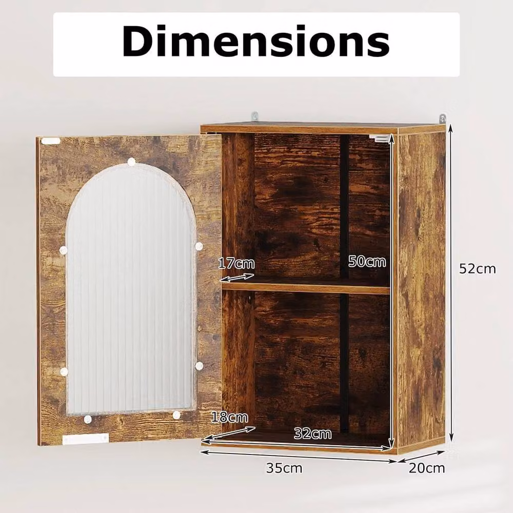 Kelvenix Brown Wall Mounted Bathroom Medicine Cabinet with Glass Doors and Internal Shelves – 2