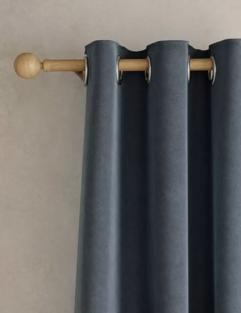 M&S Slate Blue Velvet Eyelet Curtains, Thermal Insulating and Opaque