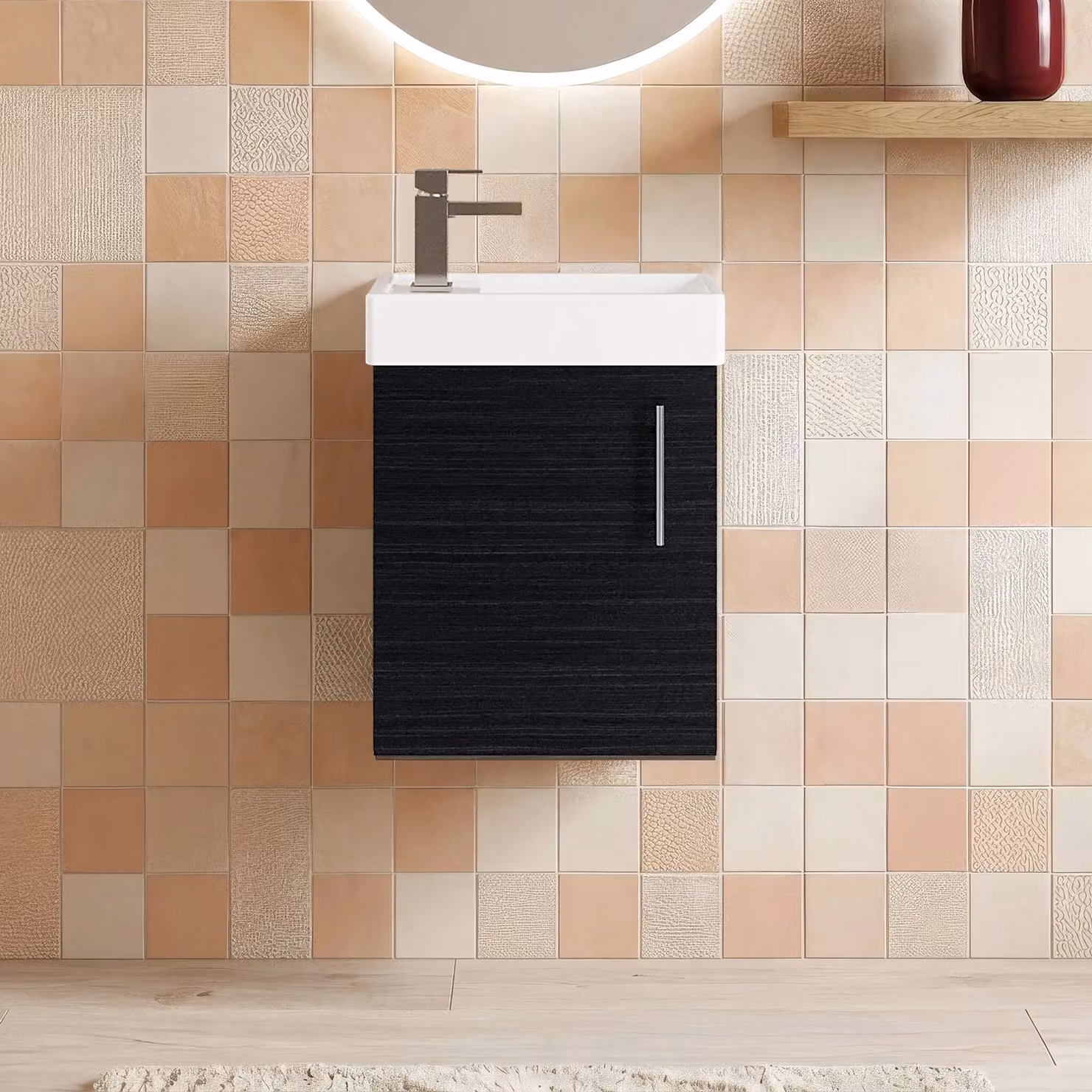 Balterley Saint Contemporary Wall Hung Bathroom Vanity Unit with Rectangular Basin and Soft-Close Door, Matt Black, W: 40.5 cm, D: 52 cm, H: 22.2 cm – 6
