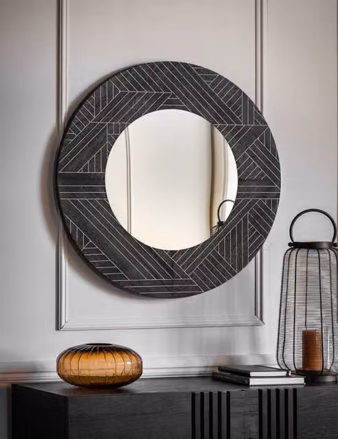 Gallery Direct Kakuda Large Round Art Deco Wall Mirror in Black