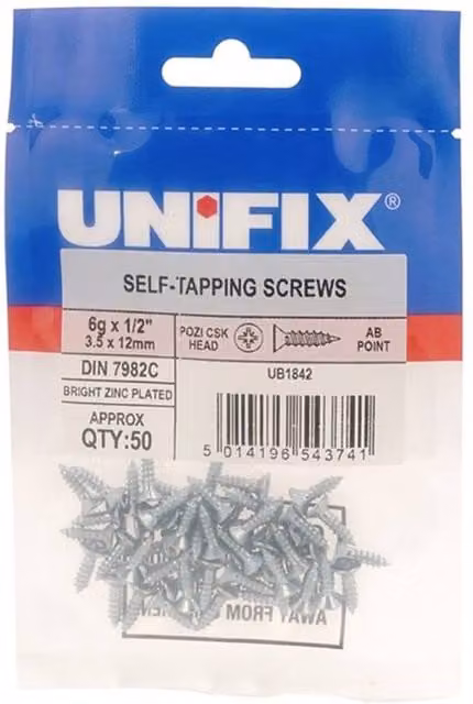 Unifix Silver Galvanised Steel Self-Tapping Pozidriv Countersunk Screws, Box of 250