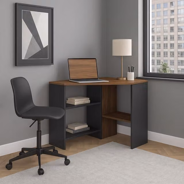 Decorotika Modern Corner Computer Desk in Brown and Black
