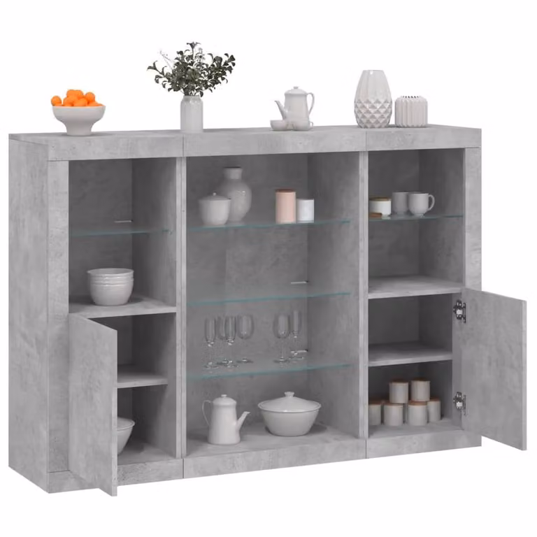 Berkfield Home Set of 3 Modern Sideboards with Integrated LED Lighting in Matt Concrete Grey MDF