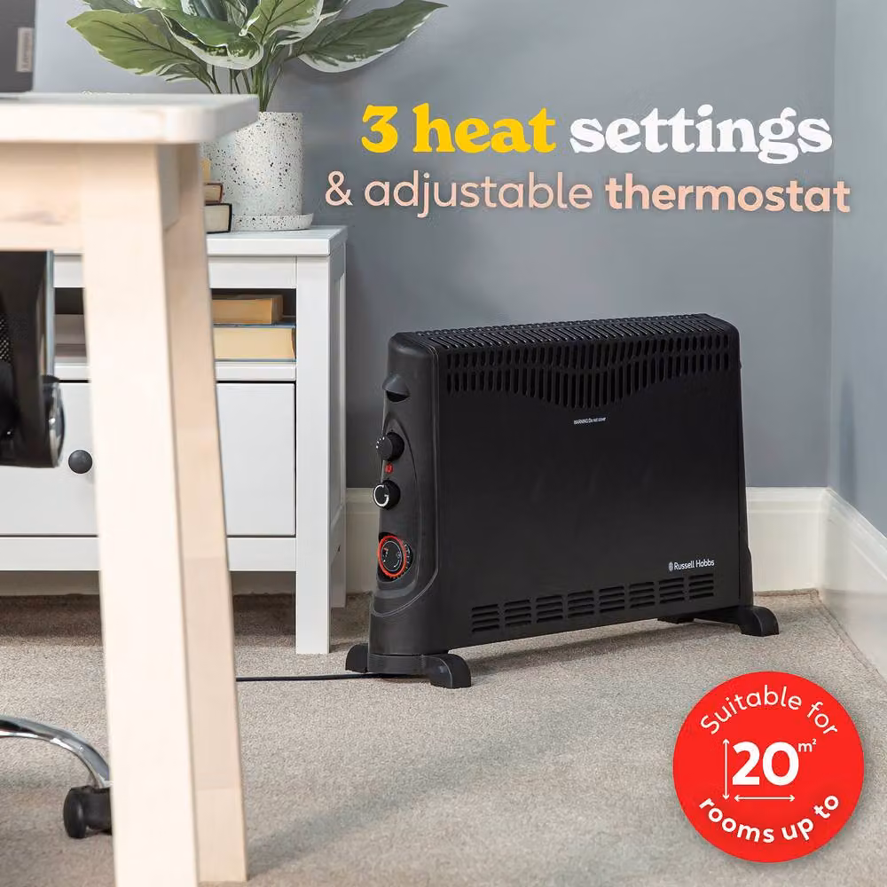 Russell Hobbs RHCVH4002B 2000W Electric Convector Heater in Black with 3 Heat Settings, Adjustable Thermostat and Overheat Protection – 3